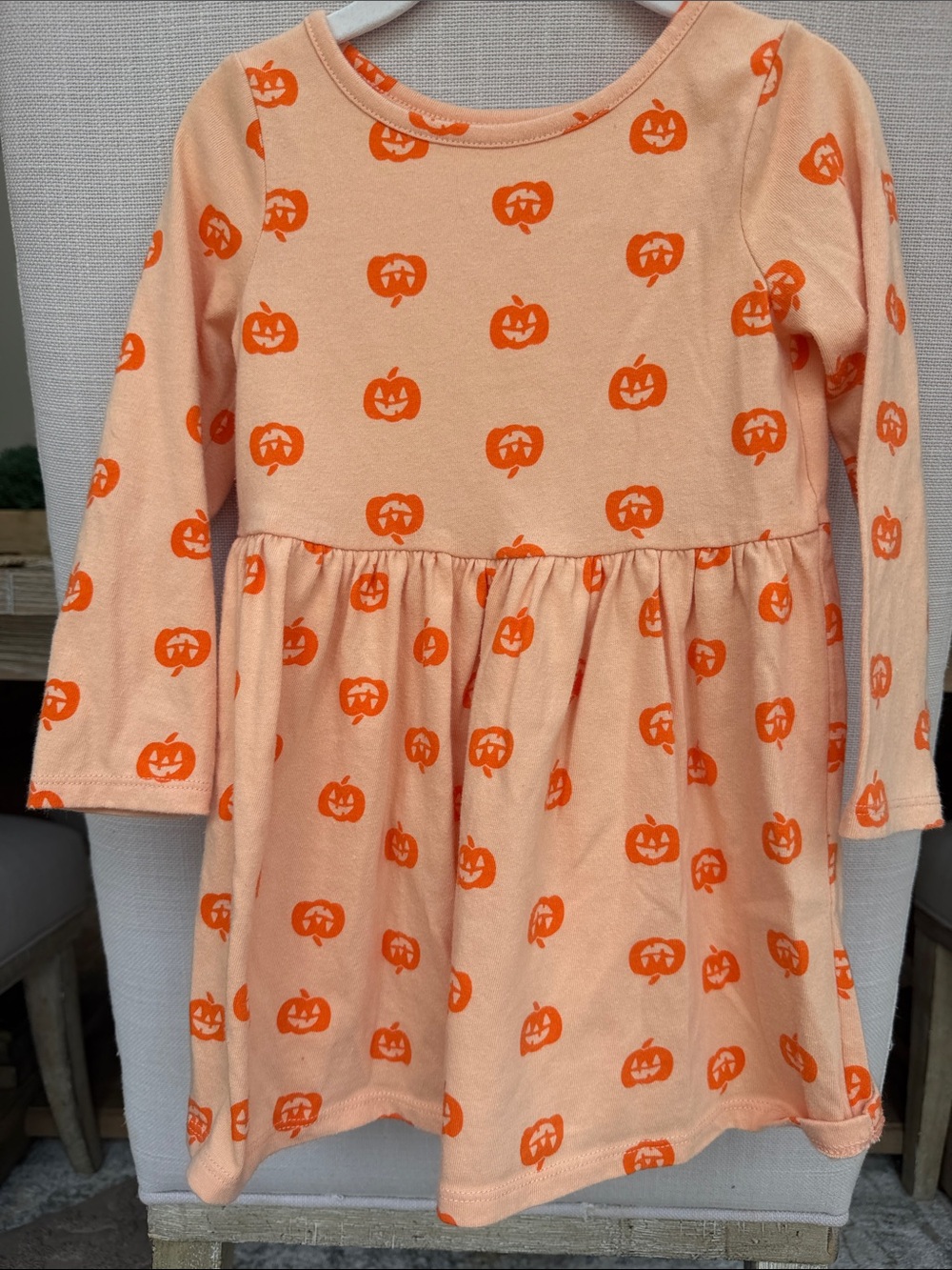 Cat & Jack Girls Peach Pumpkin Print Long Sleeve Dress